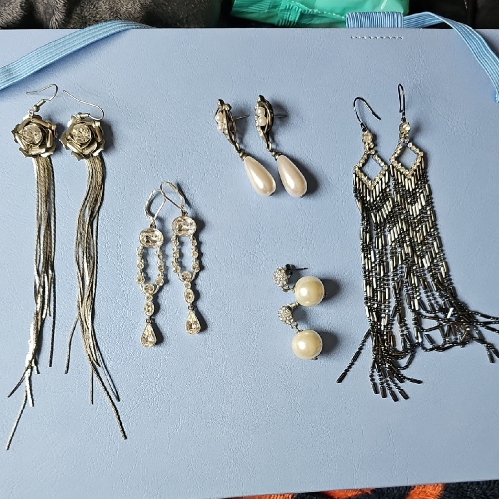 Bundle - Elegant Silver And Black Dangle Earrings… - image 1